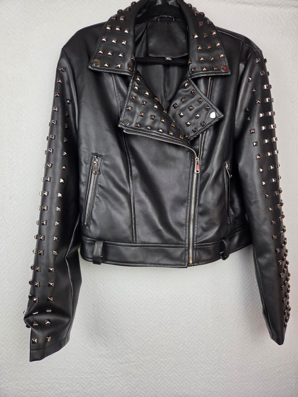 Women's XL Black Studded Faux Leather Moto Jacket Punk, Goth, Biker, Unbranded